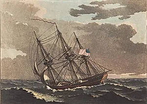 Et amerikansk skib lensende for en fok by Niels Truslew