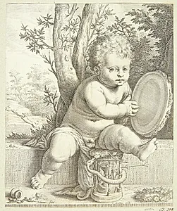 Et barn, der spiller tamburin by Jacob Matham
