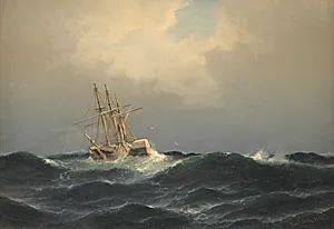 Et dampskib i en storm i Atlanterhavet by Carl Bille
