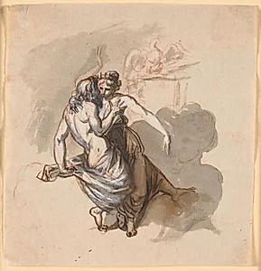Et elskende gudepar, siddende i skyerne by Nicolai Abildgaard