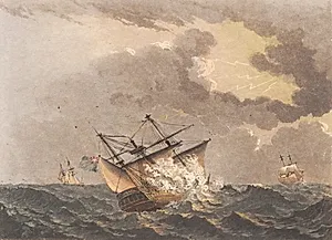 Et engelsk skib truffet af lynilden by Niels Truslew