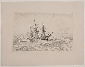 Et fregatskib under den norske kyst by Anton Melbye