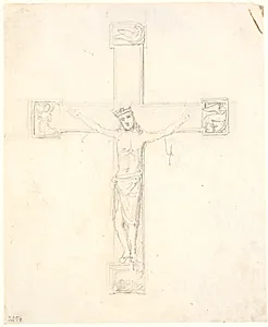 Et krucifix, tegnet efter et arbejde i Nationalmuseet by Dankvart Dreyer