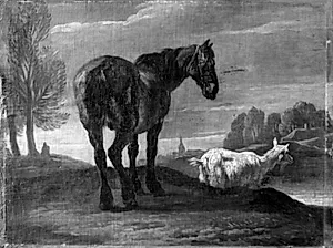 Et landskab med en hest og en ged by Pieter van Bloemen