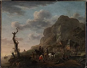 Et landskab med ryttere, der holder hvil by Philips Wouwerman