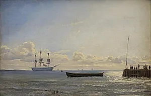 Et linjeskib til ankers by Emanuel Larsen
