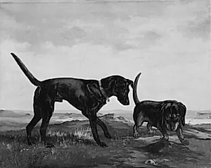 Et par hunde som opgraver et muldvarpeskud by Theodor Kiellerup