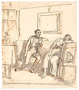 Et par i en sofa, pigen sovende by Wilhelm Marstrand