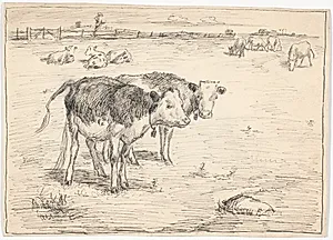 Et par kalve på "Fladen", Saltholm by Theodor Philipsen