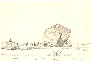 Et skib under kalfatring by Martinus Rørbye