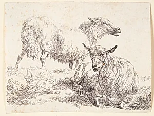 Et stående og et liggende får by Nicolaes Berchem
