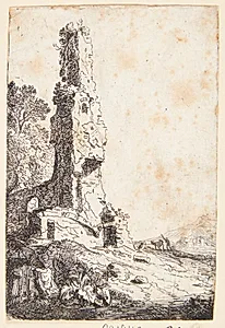 Et stykke af den romersk bymur i ruiner by Bartholomeus Breenbergh