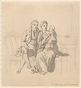 Et ungt ægtepar siddende i en sofa, hun med et barn på armen by C.W. Eckersberg