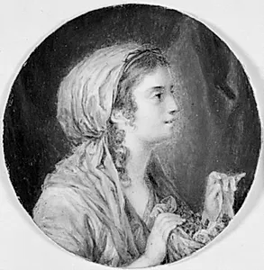 Et ungt fruentimmer med blomster i et tørklæde by Cornelius Høyer