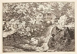 Et vandfald ved en vandmølle by Allaert van Everdingen