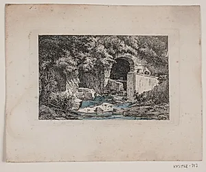 Et vandløb ved en grotte. Italiensk sceneri by Edúard Hallesen