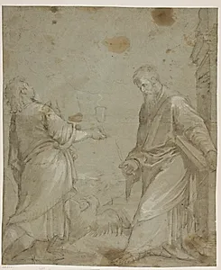 Evangelisten Johannes og den hellige Bartholomæus fra Jacopo Bassanos altertavle i Cassola by Ubekendt
