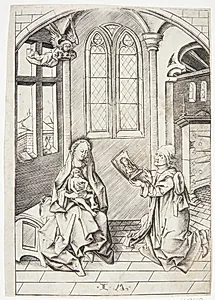 Evangelisten Lukas portrætterer Jomfru Maria by Israhel van Meckenem