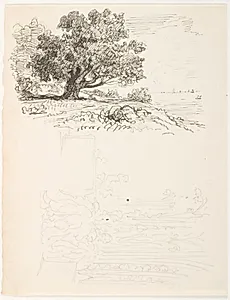 F.o et egetræ. F.n. træer og planter. Illustrationsudkast til H.C. Andersen, Det gamle egetræs drøm by Lorenz Frølich