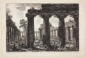 Facaden til pronaos, som er tegnet og beskrevet i planche V, set fra en anden vinkel [...] by Giovanni Battista Piranesi