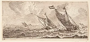 Færgebåde på oprørt hav by Reinier Zeeman