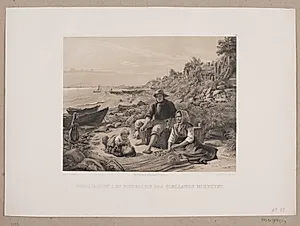 Familielivet i et fiskerleje på Sjællands nordkyst by Adolph Kittendorff