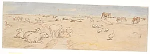 Får og gæs på Saltholm (udkast til dekoration af punchebolle) by Theodor Philipsen