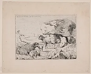 Får ved en gravhøj by Johan Thomas Lundbye