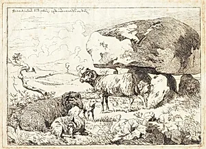 Får ved en gravhøj by Johan Thomas Lundbye