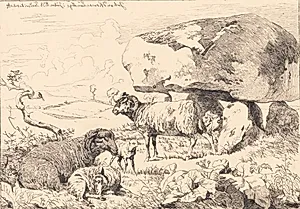Får ved en gravhøj by Johan Thomas Lundbye