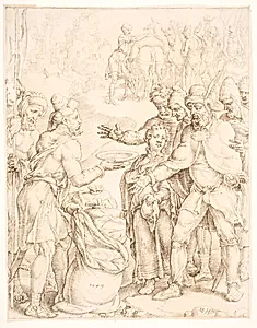 Farao's sølvbæger bliver fundet i Benjamin's sæk by Maarten van Heemskerck