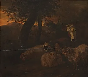 Fårehjord i en skov