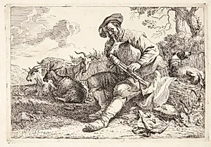 Fårehyrde med en sækkepibe by Jan Miel