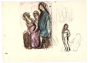 Farvelagt skitse til "Diogenes" samt to andre skitser by Oluf Hartmann