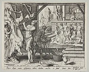Fedekalven slagtes by Philips Galle