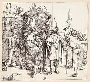 Fem landsknægte og en bereden tyrk by Albrecht Dürer