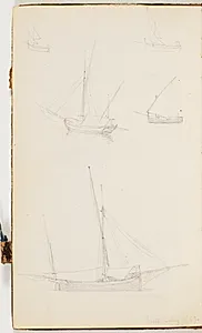 Fem små sejlskibe set fra forskellige vinkler by P.C. Skovgaard