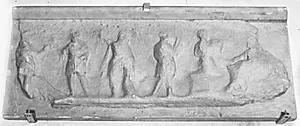 Fem stående og en siddende mand by Ubekendt