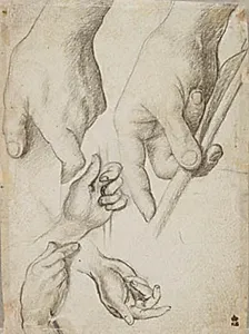 Fem studier af hænder til Skt. Sebastian alteret by Hans Holbein (I)