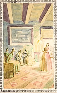 Fem udkast til freskodekorationer i H.C. Andersen Mindehallen i Odense by Niels Larsen Stevns