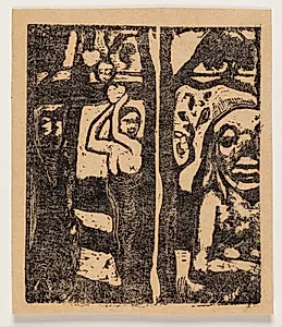 Femme cueillant des fruits et Oviri by Paul Gauguin