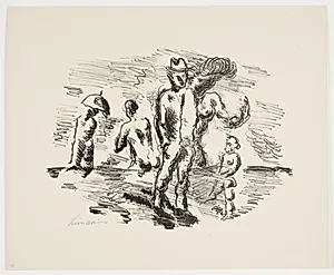 Figurgruppe med stående mand i midten by Vilhelm Lundstrøm