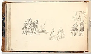 Figurgrupper, siddende ved ilden eller spillende by Martinus Rørbye