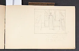 Figurkomposition med kvinde i lang kjole og krone på hovedet by Agnes Slott-Møller