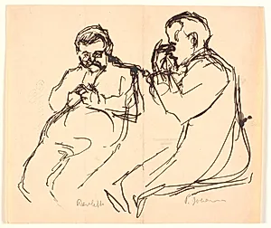 Figurskitse. To siddende mænd: Aarsleff og P. Johansen