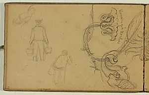 Figurskitser og plantestudie med notat by Niels Larsen Stevns