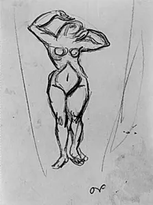 Figurstudie. Stående kvinde en face med armene over hovedet by Emile Othon Friesz