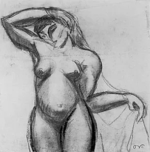Figurstudie. Stående kvinde en face med et draperi by Emile Othon Friesz