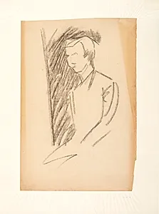 Figurstudie til maleriet af landsretssagfører Niels Thorup, siddende på et havebord