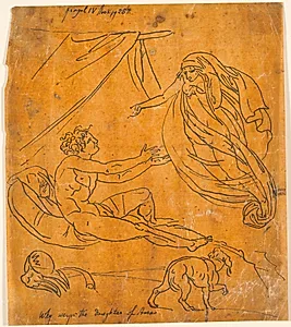 Figurstudier. Liggende mand der rækker armene ud mod svævende kvinde by Nicolai Abildgaard